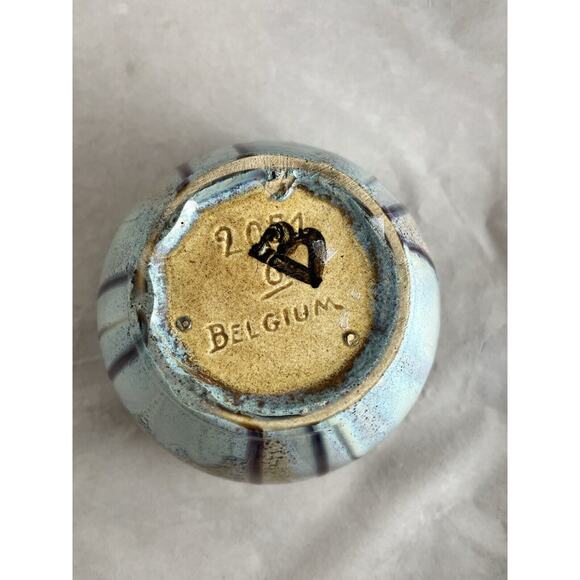 Belgium Art Pottery Blue Drip Glaze Bulbous 4.75" Vase Faiencerie Thulin Vintage - Picture 7 of 7